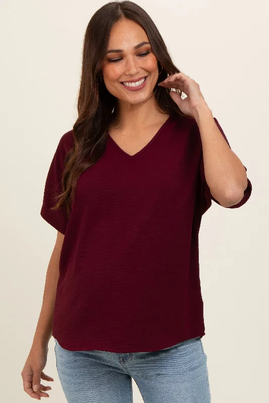 Merlot Short Sleeve Maternity Blouse Business Casual Blouse