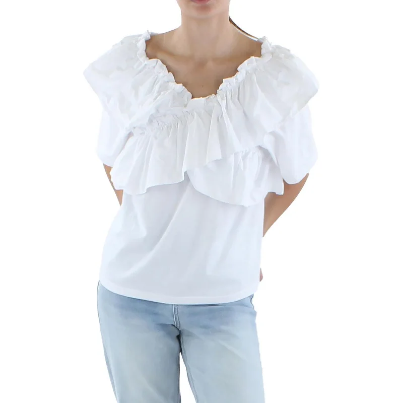 N by Nancy Womens Ruffled Knit Blouse Off-Shoulder Wrap Blouse