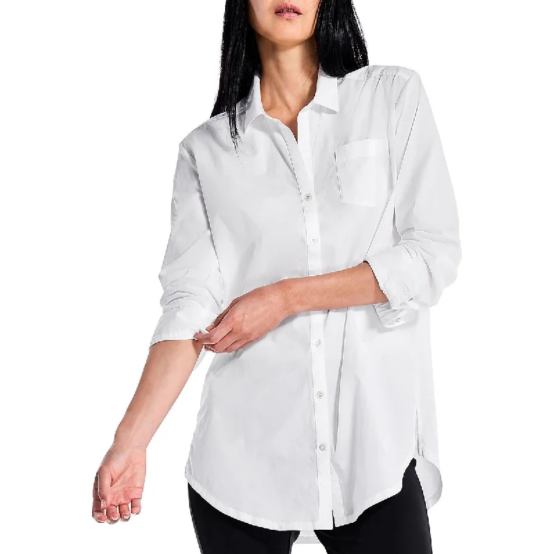 Nic + Zoe Womens Petites Cotton Collared Blouse Polished Work Blouse