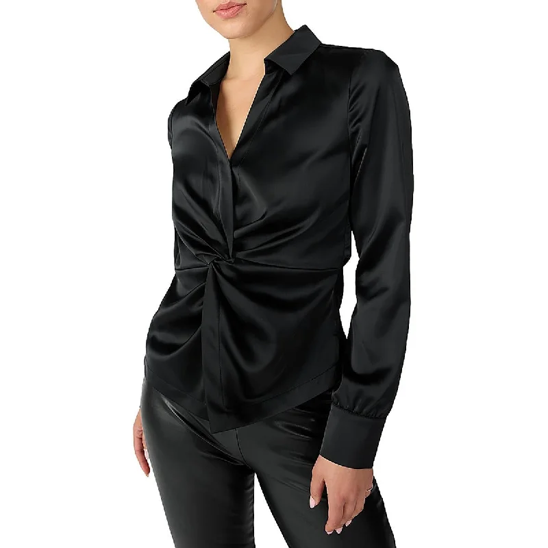 Sanctuary Womens Silk Knot Front Blouse Double-Layered Blouse