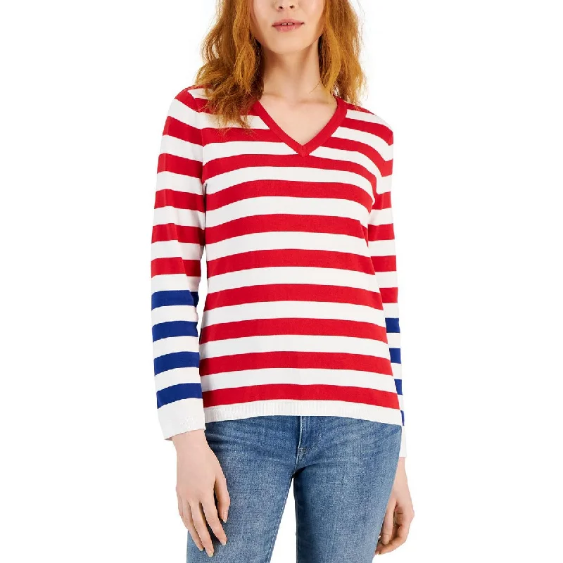 Tommy Hilfiger Womens Cotton Striped Blouse Stylish Wrap Blouse