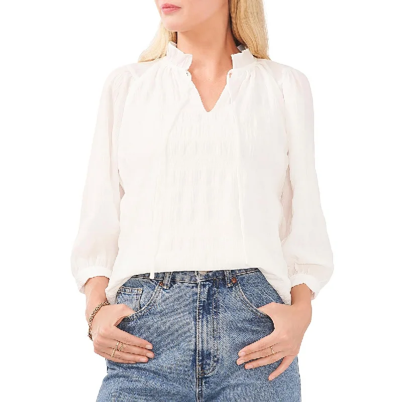 Vince Camuto Womens Ruffled Split Hem Blouse Business Casual Blouse