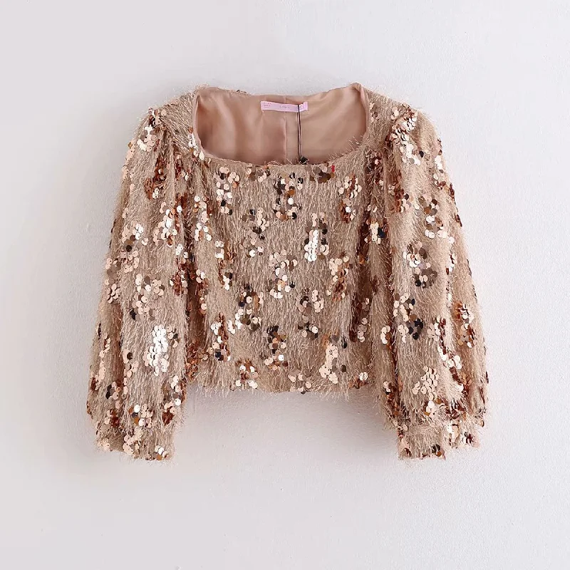 women high street sequins embroidery casual short blouses ladies patchwork chic lantern sleeve shirt tassel blusas tops LS4241 Smart Business Blouse