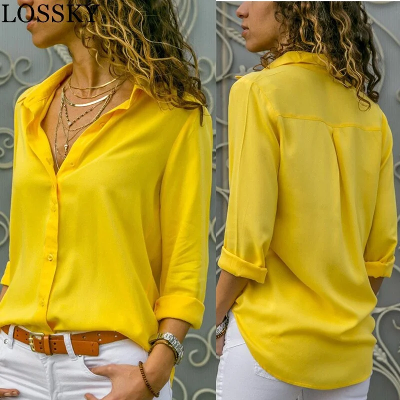 Women White Blouses Basic Selling Button Solid 2019 Autumn Long Sleeve Shirt Female Chiffon Women's Slim Clothing Plus Size Tops Feminine Satin Blouse