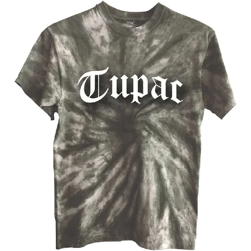 Tupac | Official Band T-Shirt | Gothic Logo (Dye-Wash) Zippered Buttoned Snapped