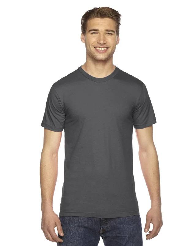 American Apparel Unisex Fine Jersey Short Sleeve T-Shirt | Asphalt Collared Crew Neck Turtle Neck