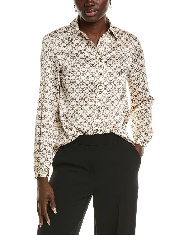 Anne Klein Collared Blouse Boho Printed Blouse