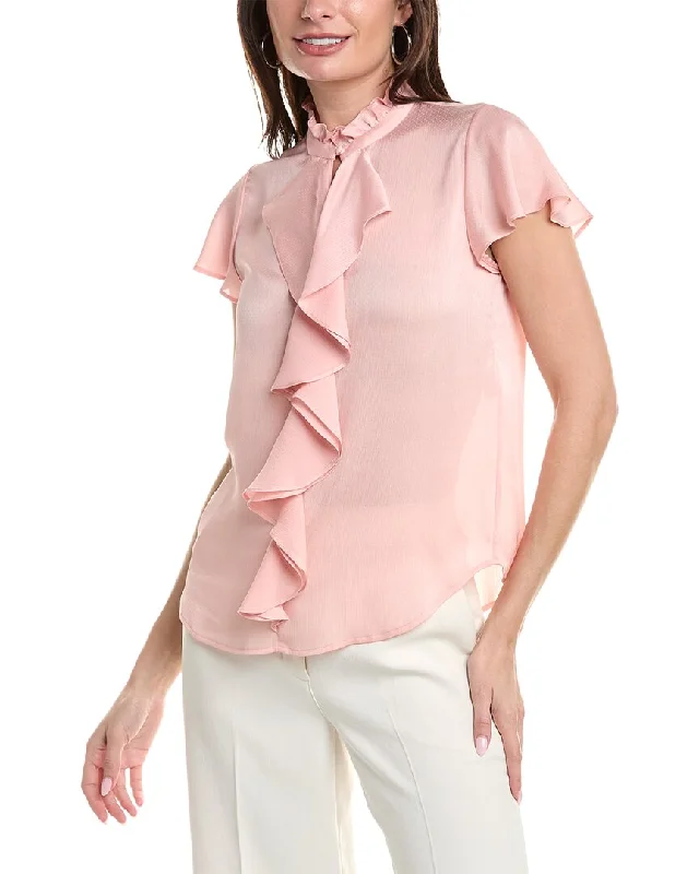 Anne Klein Ruffle Front Flutter Sleeve Blouse Soft Knit Blouse