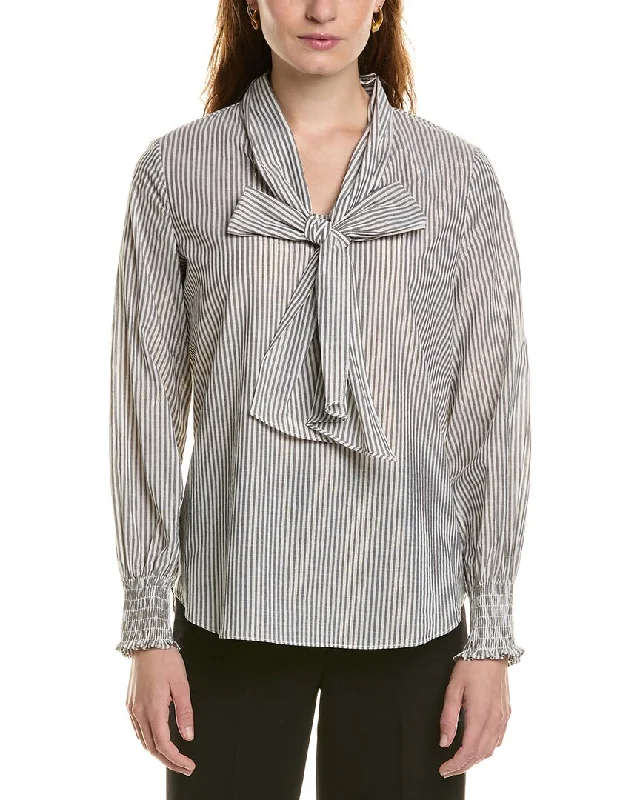 Anne Klein Tie Neck Blouse Airy Cotton Blouse