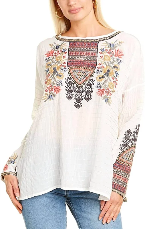 Anshi Silk Blouse In White Double Button Blouse