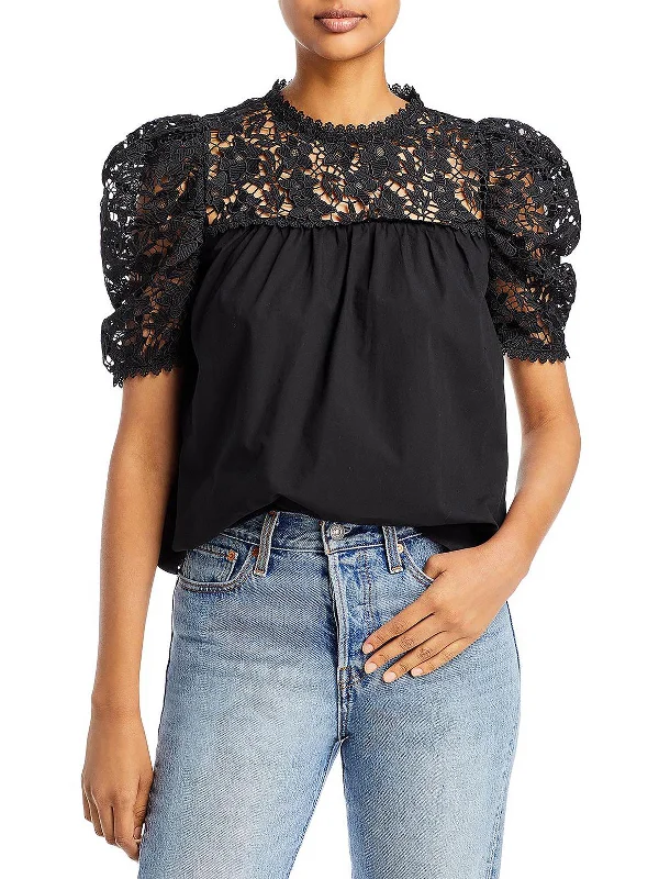 April Womens Lace Cotton Blouse Lightweight Tunic Blouse