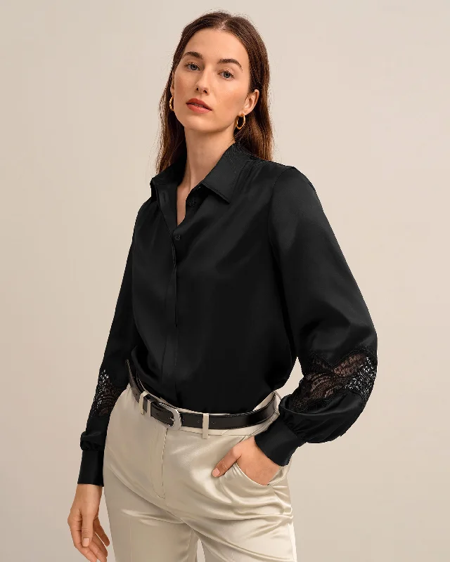Armeria Lace Silk Blouse for Women Wrap Front Blouse