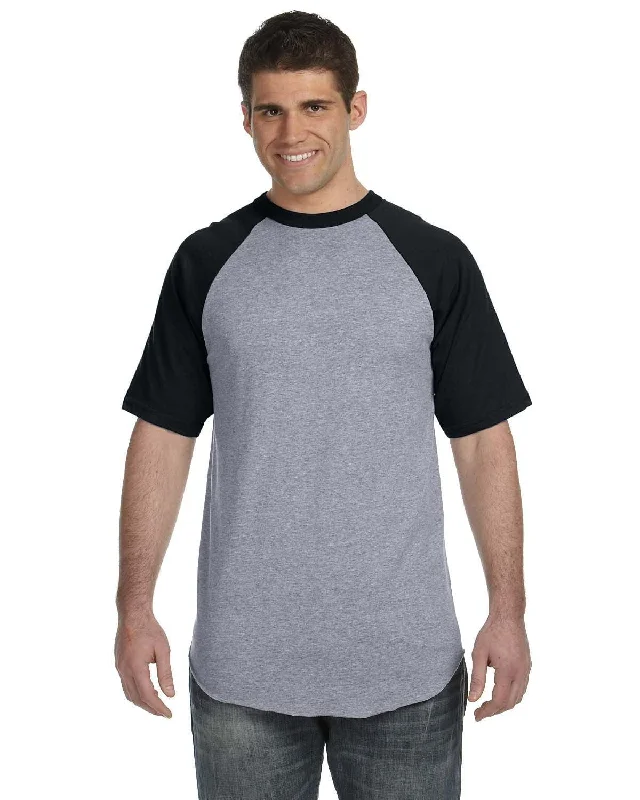 Augusta 50/50 Short Sleeve Raglan T-Shirt | Ath Hthr/ Black Iron Safe Non-Iron Wrinkle Free