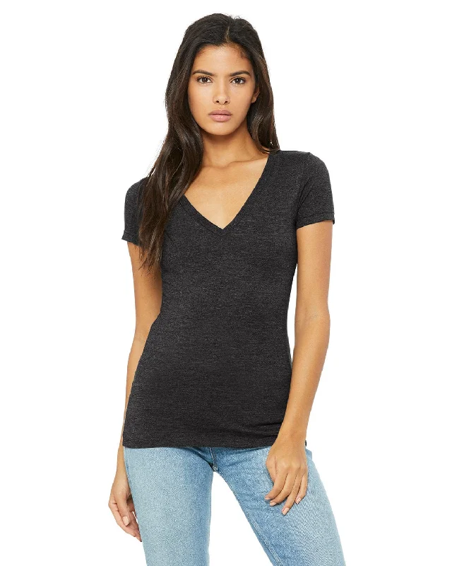 Bella+Canvas Ladies Deep V-Neck T-Shirt | Drk Grey Heather Terry Blend Velvet Blend Canvas Blend