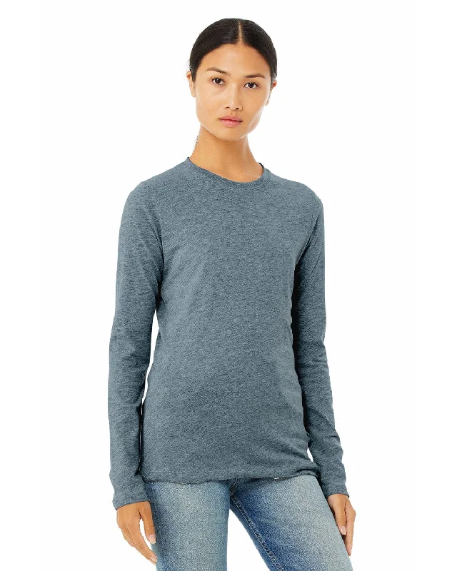 Bella+Canvas Ladies Long Sleeve T-Shirt | Heather Slate Mesh Blend Leather Blend Suede Blend