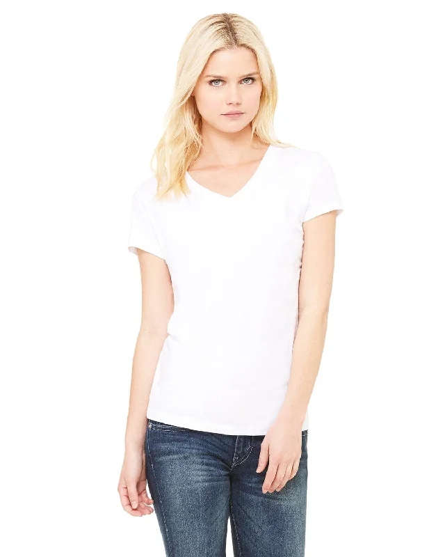 Bella+Canvas Ladies Short Sleeve V-Neck T-Shirt | White Silk Blend Satin Velvet