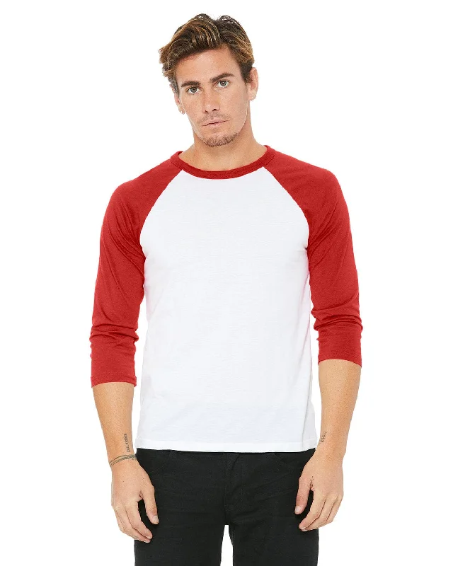 Bella+Canvas Unisex Triblend 3/4-Sleeve Baseball T-Shirt | White/ Red Oversized T-Shirt Spandex breathable