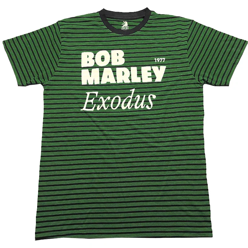 Bob Marley | Official Band T-Shirt | Exodus (Striped) Ribbed Striped Patterned