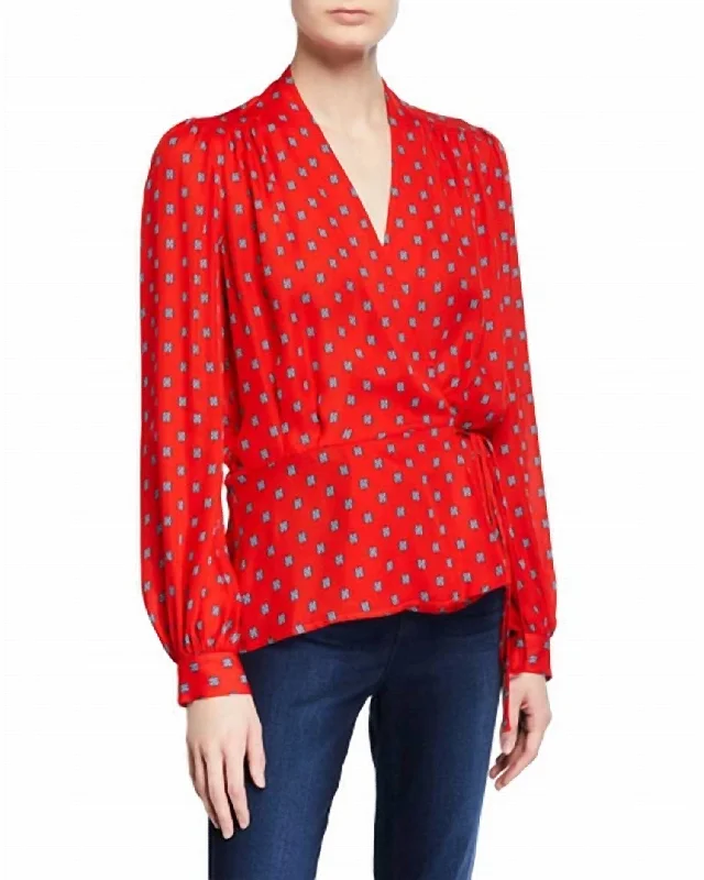 Cara Wrap Blouse In Royal Red Maestro Peter Pan Blouse