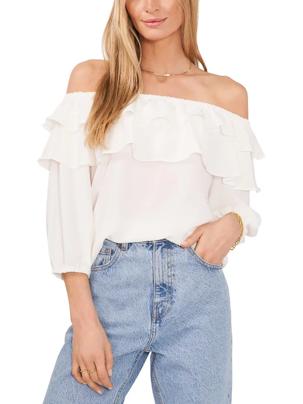 Challis Womens Ruffled Off-The-Shoulder Blouse Chic Off-Shoulder Blouse