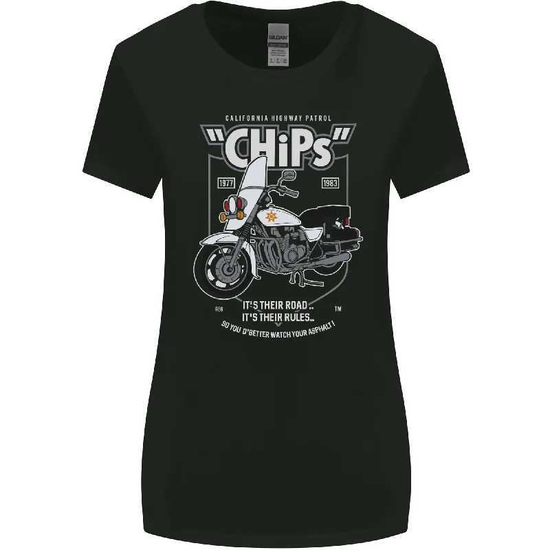 Chips Police Motorcycle Drama Motorbike Womens Wider Cut T-Shirt Houndstooth Herringbone Solid