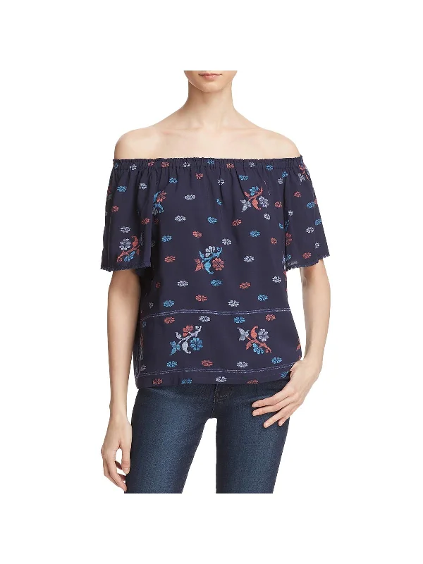 Chole Womens Printed Off-The-Shoulder Blouse Flowy Bohemian Blouse