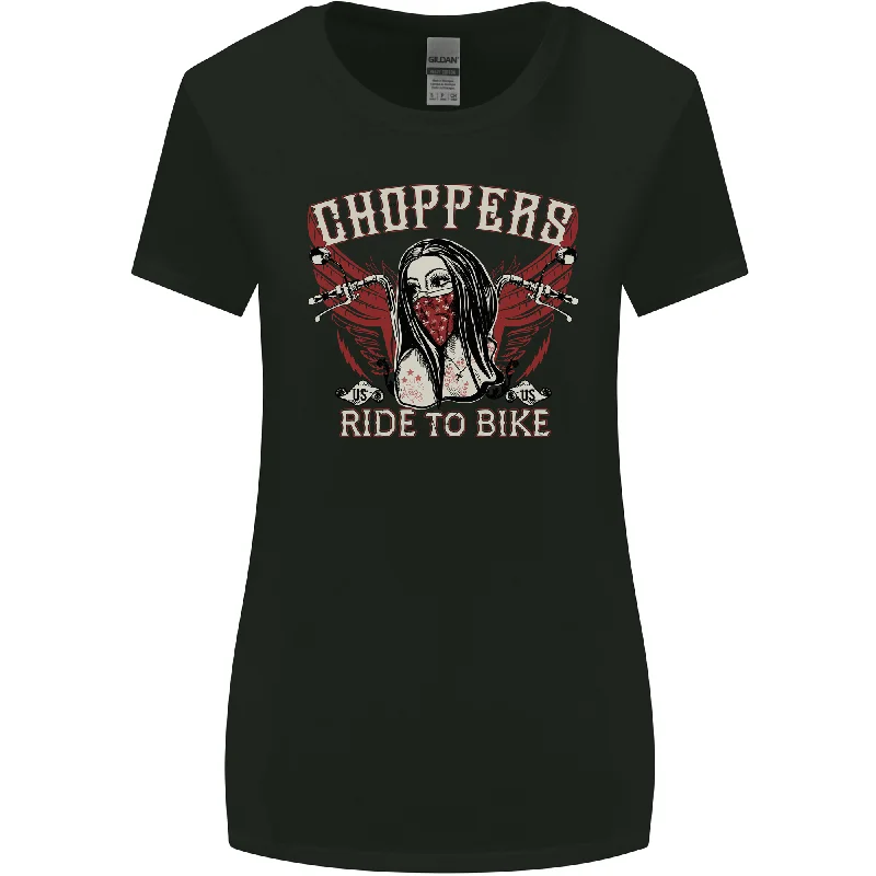 Choppers Ride to Bike Outlaw Biker Motorcycle Womens Wider Cut T-Shirt Solid Print Embellished