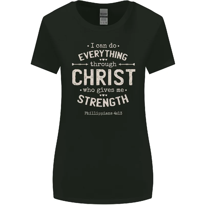 Christ Gives Me Strength Christian Jesus God Womens Wider Cut T-Shirt V-Neck T-Shirt Long Sleeve Cotton