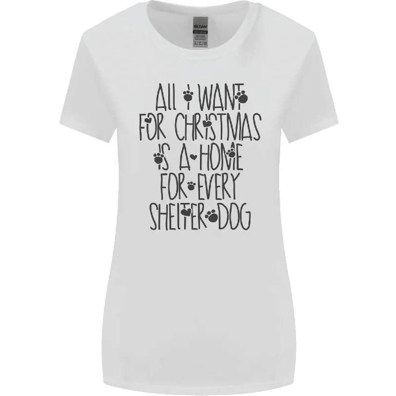 Christmas a Home for Every Shelter Dog Womens Wider Cut T-Shirt Collared T-Shirt Boat Neck A-Line