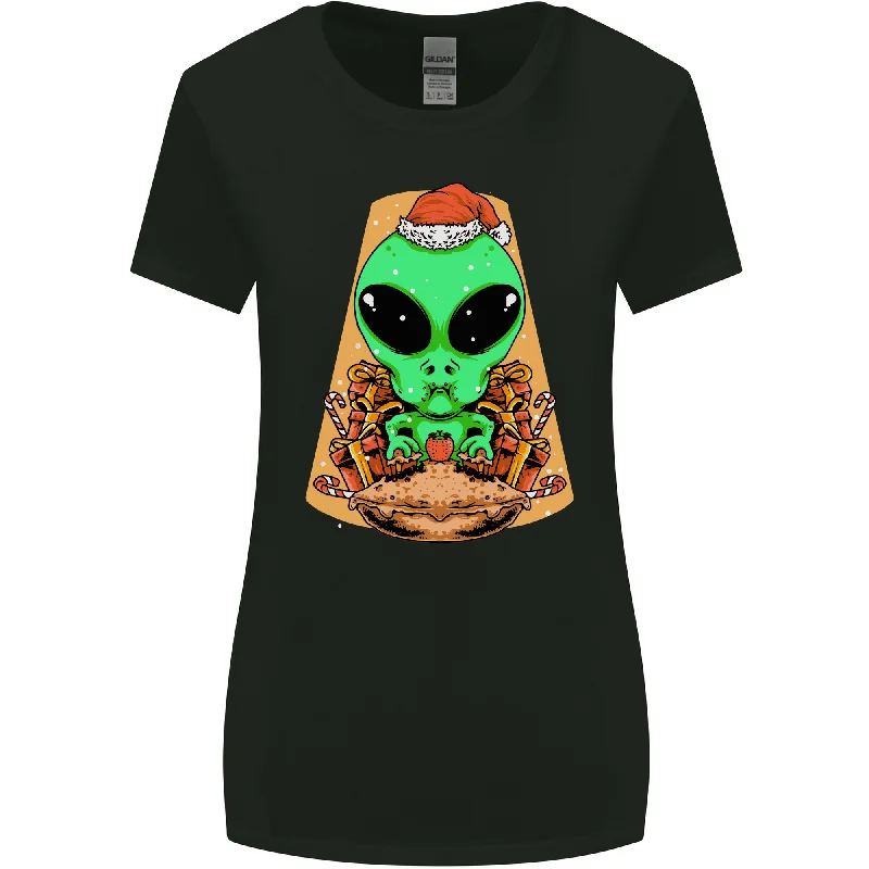 Christmas Alien UFO Santa Space Ship Funny Womens Wider Cut T-Shirt Fashionable Trendy Casual