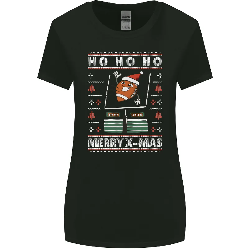 Christmas American Football Xmas Womens Wider Cut T-Shirt Print Jacquard Patchwork