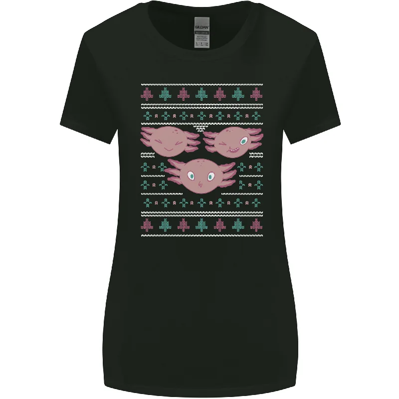 Christmas Axolotl Funny Xmas Womens Wider Cut T-Shirt Welt Pockets Slit Pockets Flap Pockets