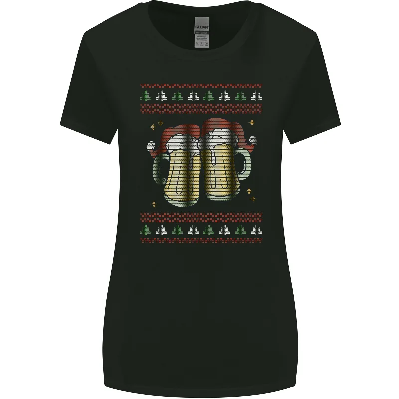 Christmas Beers Funny Xmas Alcohol Drunk Womens Wider Cut T-Shirt Chenille Fabric Brocade Fabric Lace Fabric