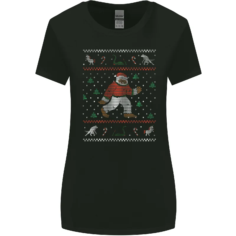 Christmas Bigfoot Funny Xmas Womens Wider Cut T-Shirt Polka Dot Checkered Tartan