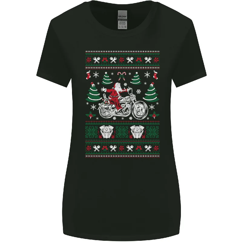 Christmas Biker Santa Motorbike Motorcycle Womens Wider Cut T-Shirt Plaid T-Shirt Polka Dot Checkered