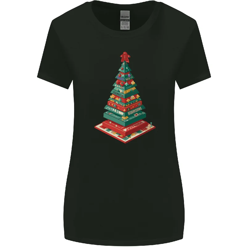 Christmas Board Games Xmas Tree Womens Wider Cut T-Shirt Iron Safe Non-Iron Wrinkle Free