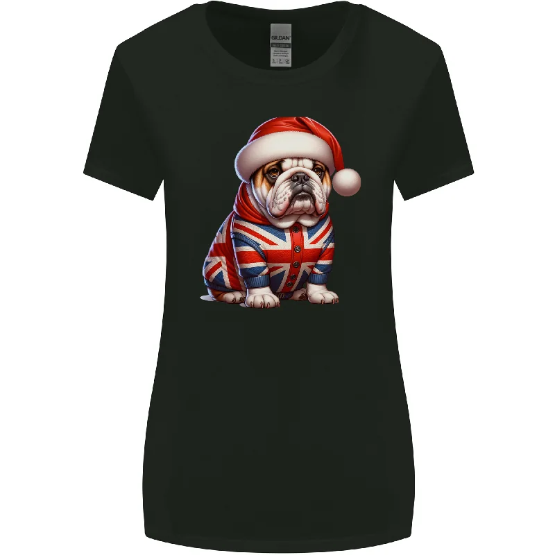 Christmas British Bulldog Union Jack Dog Xmas Womens Wider Cut T-Shirt Fleece Fabric Down Fabric Feather Fabric