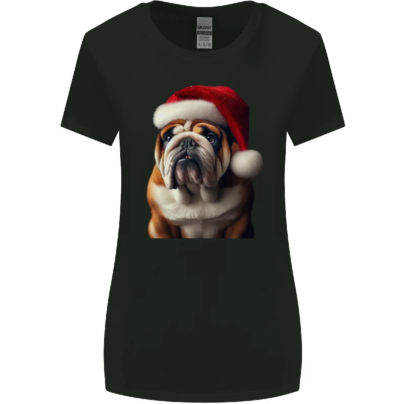 Christmas British Bulldog Union Jack Xmas Dog Womens Wider Cut T-Shirt Chenille Fabric Brocade Fabric Lace Fabric