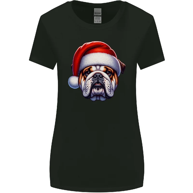 Christmas British Bulldog Xmas Dog Union Jack Womens Wider Cut T-Shirt Chenille Blend Fleece Blend Nylon Blend