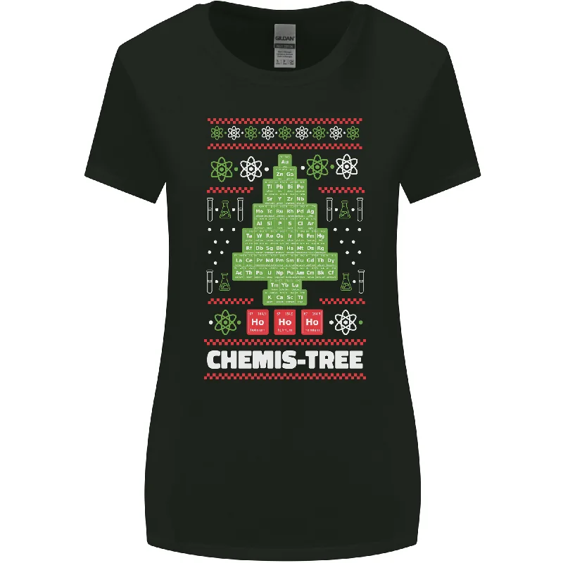 Christmas Chemistry Tree Funny Xmas Science Womens Wider Cut T-Shirt Polka Dot Checkered Tartan