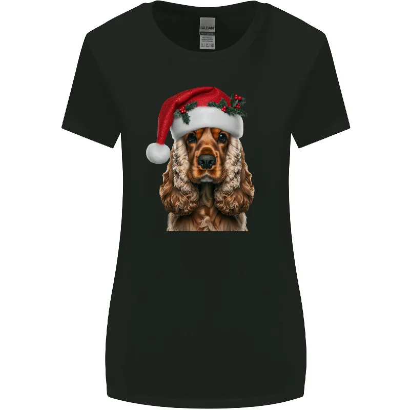 Christmas Cocker Spaniel Xmas Dog Womens Wider Cut T-Shirt Thin T-Shirt Open Front Quick Dry