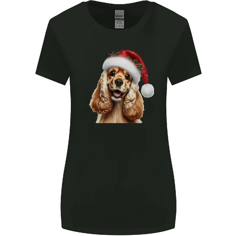 Christmas Cocker Spaniel Xmas Hat Dog Womens Wider Cut T-Shirt Modern Contemporary Chic