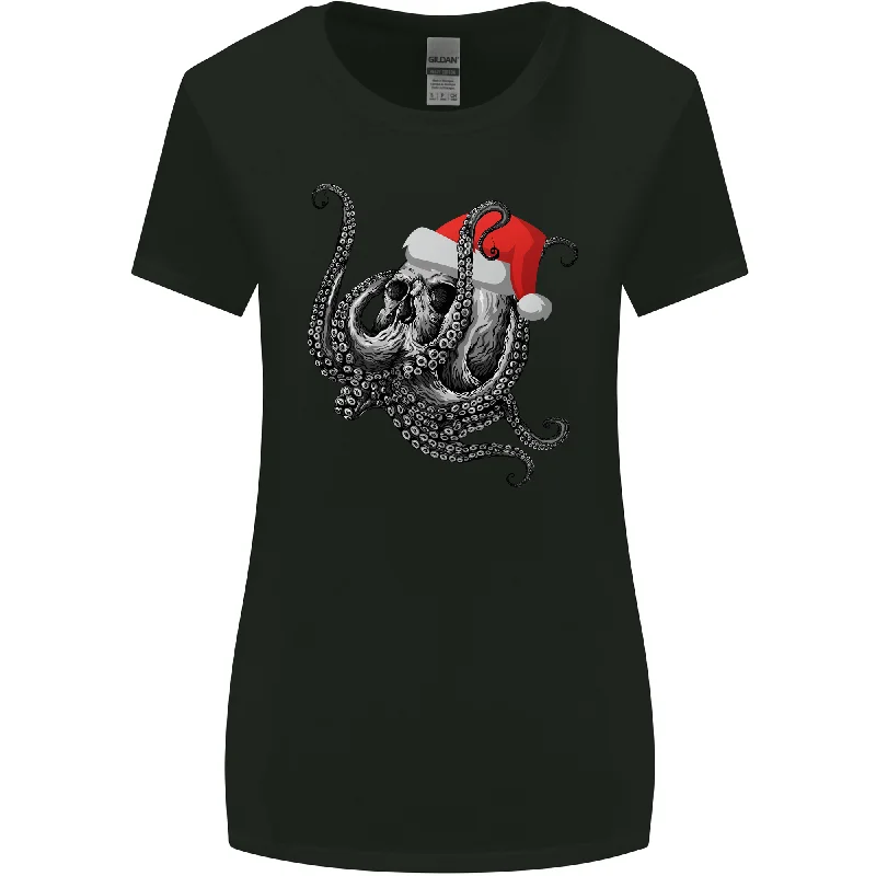 Christmas Cthulhu Skull Womens Wider Cut T-Shirt Embroidered Appliqued Beaded