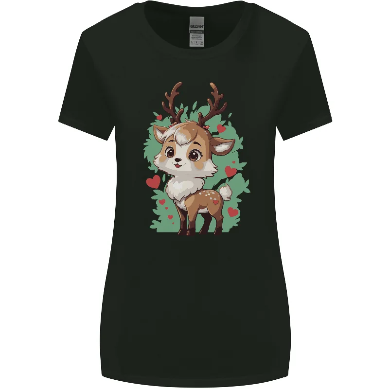 Christmas Cute Reindeer Xmas Womens Wider Cut T-Shirt Chenille Blend Fleece Blend Nylon Blend