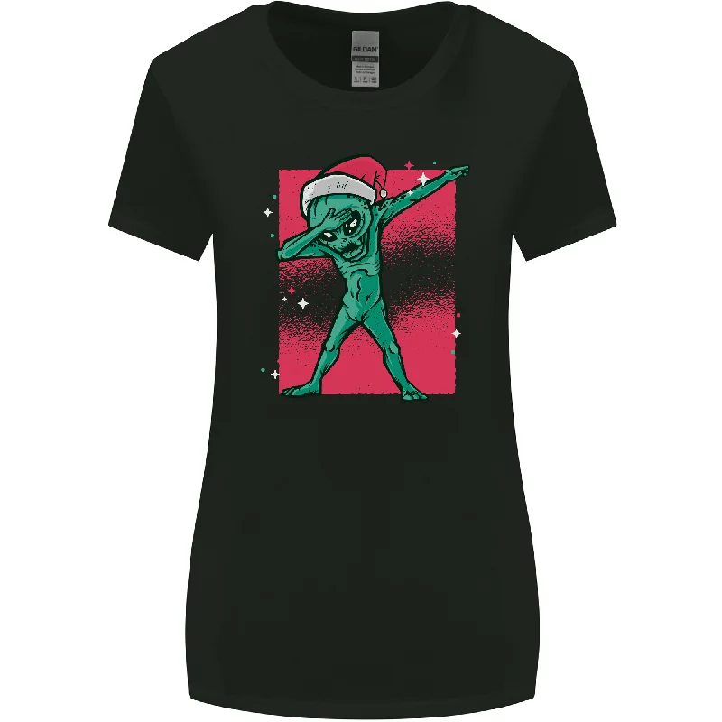 Christmas Dabbing Alien Xmas UFO Womens Wider Cut T-Shirt Collared Crew Neck Turtle Neck