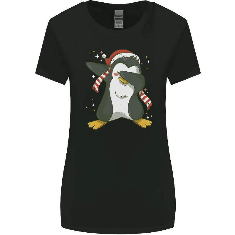 Christmas Dabbing Penguin Funny Xmas Womens Wider Cut T-Shirt Basic T-Shirt Crew Neck Short Sleeve