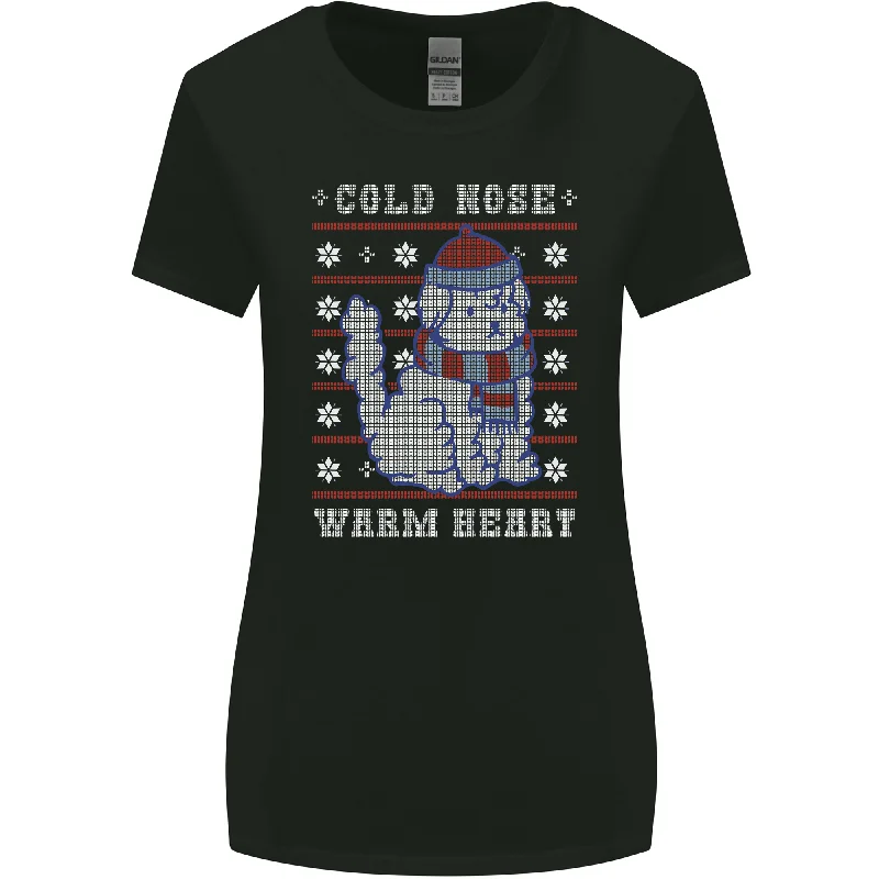 Christmas Dog Cold Nose Warm Heart Xmas Womens Wider Cut T-Shirt Sequined Glittery Shiny