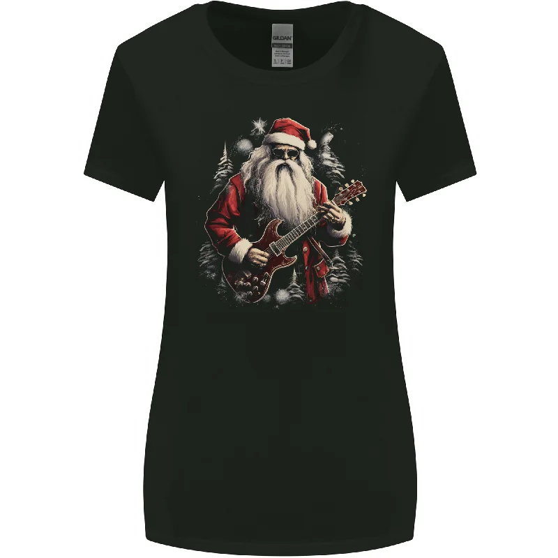 Christmas Electric Guitar Santa Rock n Roll Music Womens Wider Cut T-Shirt Fitted T-Shirt Seamless Stretchy