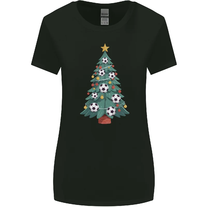 Christmas Football Tree Xmas Soccer Footy Womens Wider Cut T-Shirt Fleece Fabric Down Fabric Feather Fabric