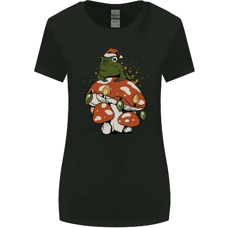 Christmas Frog Mushroom Xmas Mycology Foraging Womens Wider Cut T-Shirt Lace Blend Ribbed Blend Corduroy Blend